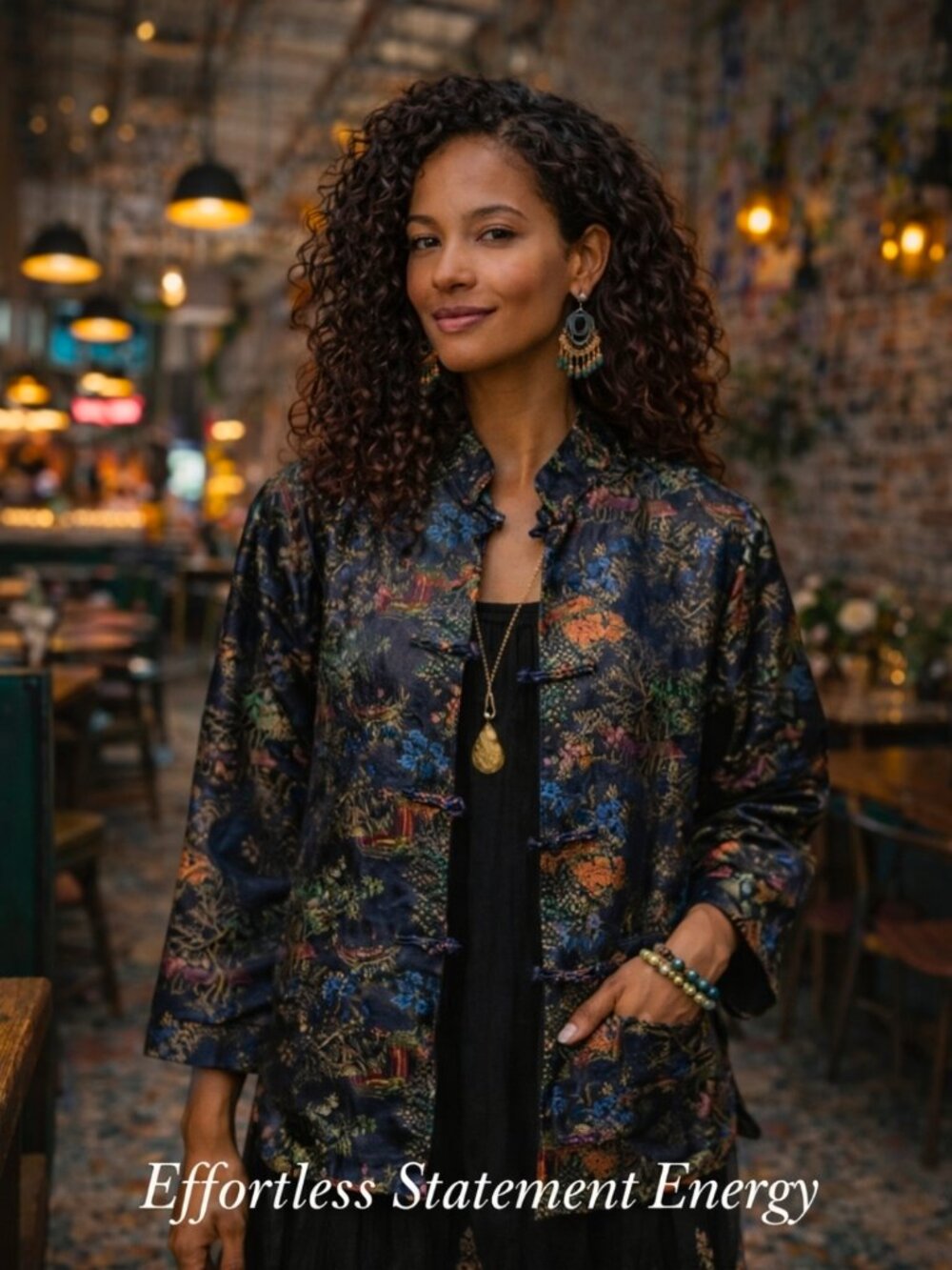 Anthropologie Jade Brocade Jacket Black Silk Style Medium Boho Luxe Statement